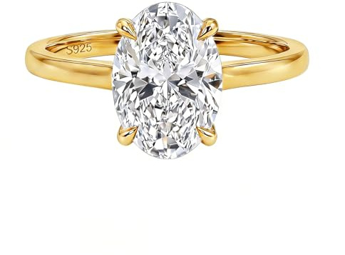 Dulin Gold Plated 925 Sterling Silver Ring Oval CZ 1 Carat Solitaire Engagement Ring Size 7