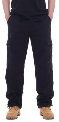 Pantalon cargo pour homme avec plis et taille extensible coupe classique pour l'extérieur, Noir , L