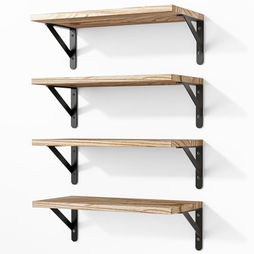 Fixwal Wall Floating Shelves for Decor (Light Brown, Set of 4, 16.5 Inch)