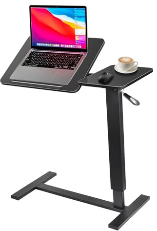 Table de lit mobile sur roulettes, table d'ordinateur portable réglable en hauteur de 80 à 116 cm avec plateau inclinable/pliable, tables de chevet, tables assis-debout pour lit, canapé, bureau (Noir)