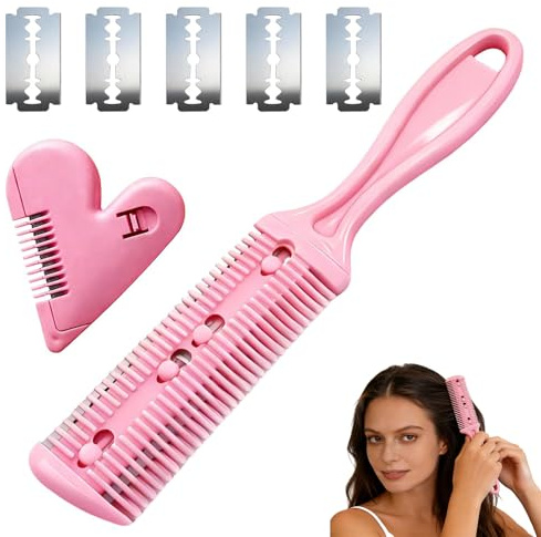 BIVYAX Ciseaux Désépaississant Cheveux et Peigne Rasoir Professionnel, Kit de Coiffure à Domicile avec 5 lames de rechange,pour cheveux pour adultes et enfants（2 pièces）