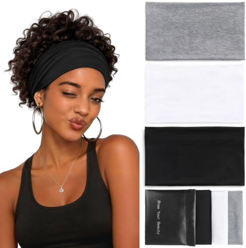 Kavya Women's Headbands, 3 Pack Elastic Sports Head Bands, 15cm Fashion Wide Hair Bands for Women, Non Slip Soft Black Hairbands Hair Accessories for Makeup, Yoga, Running