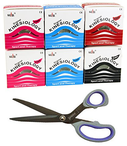 Nasara Kinesiologie Tape - 6er Set Sport-Tape (5m x 5cm) mit Bexfield Tape-Schere