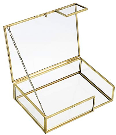 SUMNACON Golden Glass Photo Box Rectangle Photograph Display Organizer Home Deco 4x6inch