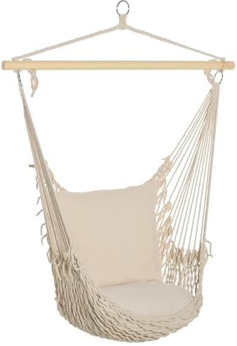 Outsunny Poltrona Sospesa da giardino in Coeda, Sedia a Dondolo Sospesa in Stile Shabby Chic, Amaca per Interni ed Esterni, Bianca 120L x 90Pcm