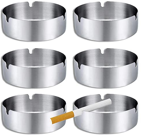 Stainless Steel Ashtray, 6 Pcs Stainless Steel Ash Trays, 8cm Ashtray, Portable Ashtray, Round Stainless Steel Ashtray, for Used in Bars, Restaurant, Ashtrays for Home Office, Outdoor Use
