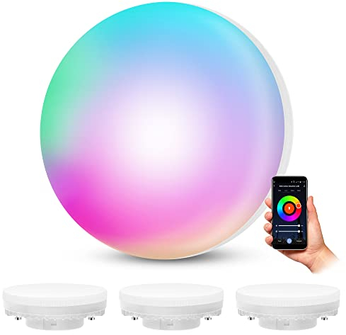 SSC-LUXon 4 Stück Smart Home WiFi LED Lampen GX53 dimmbar mit RGB & Weißtöne - Leuchtmittel kompatibel mit Alexa, Siri & Google