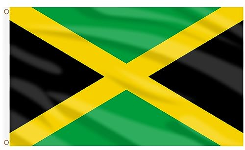 AhfuLife Jamaica Flags 5ft x 3ft, 1pcs Large Jamaican National Flags - Double Side with Brass Eyelets for August Decor Culture Day National Heroes' Day Black History Month Decorations