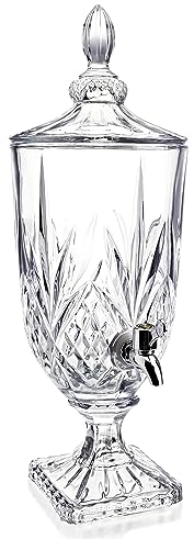 0.8 Gallon Glass Drink Dispenser for Parties 3L Crytal Iced Beverage Dispenser with Spigot Wedding Beverage Server for Party Bar