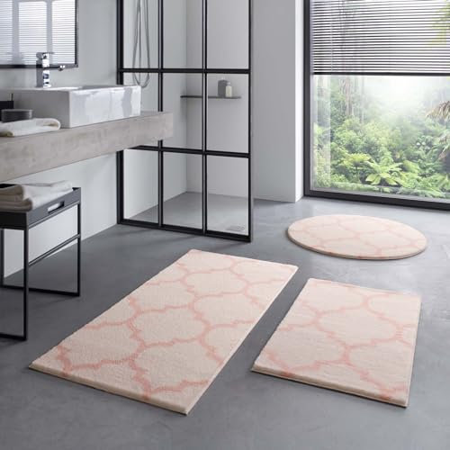 Taracarpet Badematte Badteppich für das Badezimmer waschbar in der Waschmachine Florentiner Muster Creme Rosa 080x150 cm