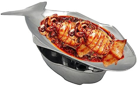 COOBAA Fish Design - Bandeja de comida grande con forma de pescado con horno, bandeja para servir pescado para horno, barbacoa, camping, interior y exterior