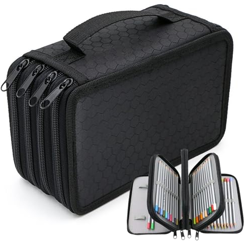 ROROJOYMA 72 Slots Federmappe, Federmäppchen Große, Multi Fächer Mäppchen Organizer für Aquarellstifte & Marker & Gelstifte (Schwarz)