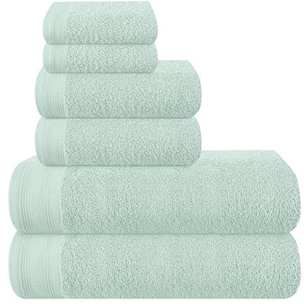 MALLONI HOME Ultra-weiches 6er-Pack Baumwoll-Handtuch-Set, enthält 2 übergroße Badetücher 70 x 140 cm, 2 Handtücher 40 x 60 cm und 2 Waschbetten 30 x 30 cm, Meeresgrün