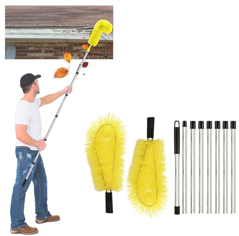 Gutter Cleaning Brush, Gutter Cleaning Brush Roofing, Portable Telescopic Cleaning Scraper Tool for Cleaning Leaves Debris (Yellow)