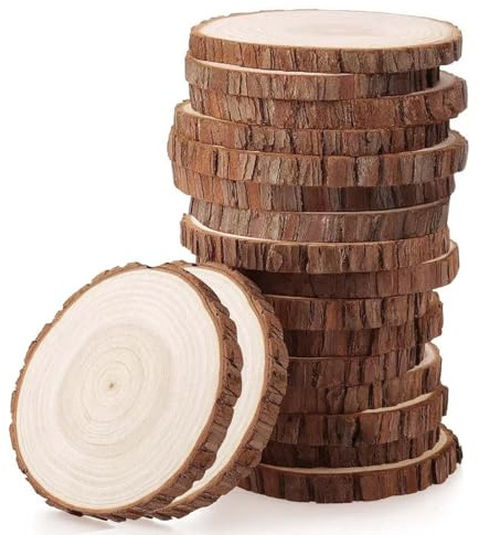 WUERKIYA Baumscheiben cm Deko - Dischi Legno Unici e Naturali con Corteccia, per L'Arte Fai da Te - Dischetti di Legno Ideali per Decorazione e creatività