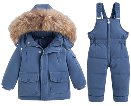 Bambino Tuta da Sci Piumino Pantaloni da Sci Bambini 2 Pezzi Set Tuta da Neve Invernale Completo Salopette da Sci Caldo Giacca Cappotto Snowsuit