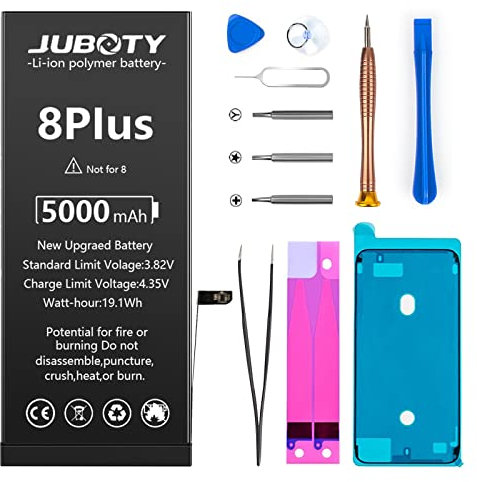 JUBOTY 2025 New Upgraded Battery for iPhone 8Plus, 5000mAh Lithium Polymer High Capacity Battery Replacement for iPhone 8Plus Model A1864 A1897 A1898 with Professional Repair Tools