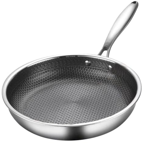 FELTECHELECTR Stainless Steel 26cm Honeycomb Frying Pan Non-Stick Surface Wok Pan for Gas Stove Kitchen Cookware Everyday Cooking