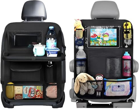 Qixuer Car Back Seat Organiser, Pack of 2 Backrest Protector Organiser, Includes 1 Piece with Foldable Table Shelf and 1 Regular Style with Many Bags, Car Storage Bag Children