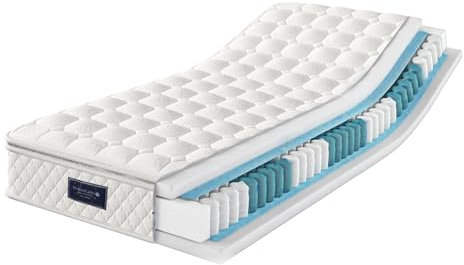 Merax Materasso 90 x 200 cm, materasso a molle insacchettate, grado di durezza H3, a 7 zone, con schiuma confortevole e rivestimento in microfibra, altezza 25 cm, scarico schiena, certificato