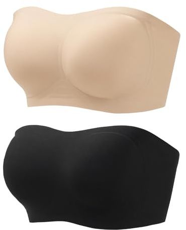 HBselect Reggiseno Senza Spalline a Fascia Imbottito, Bralette Donna Senza Ferretto Senza Cuciture Elasticizzato Bandeau Top Brassiere Donna con Rrimovibile Tracolla Regolabile