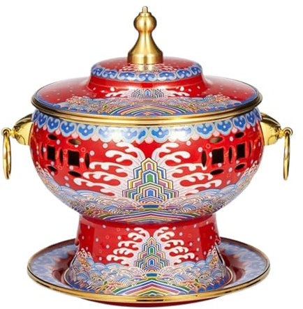 CCKUHN Pentola Cinese in Rame smaltato, pentola Shabu Vintage, pentola Tradizionale per zuppa, pentole per la casa e la Famiglia (Giallo) (Rosso 23 * 23 cm)