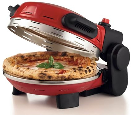 Ariete 934 Pizzeria Gourmet, Forno per pizza napoletana e calzoni, 1500W, Temperatura 400°C, 3 minuti di cottura, Pietra refrattaria rimovibile, Regolazione temperatura inferiore e superiore, Rosso