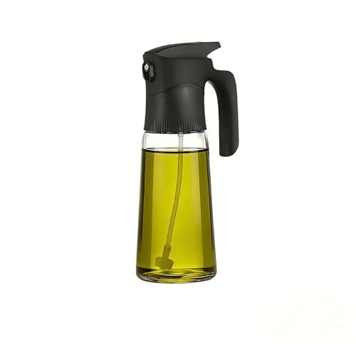 Olive Oil Sprayer (200ml Glass Bottle) Continuous Spray Kitchen Oil Dispenser for Air Fryer, Salads, and Grilling (Black Nozzle)