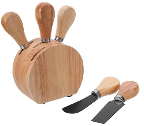 ELAYARD Ensemble de Couteaux à Fromage en Acier Inoxydable avec Manche en Bois Bloc de Rangement en Chêne 4 Pièces pour Charcuterie Tartinade et Service Ustensiles Cuisine pour