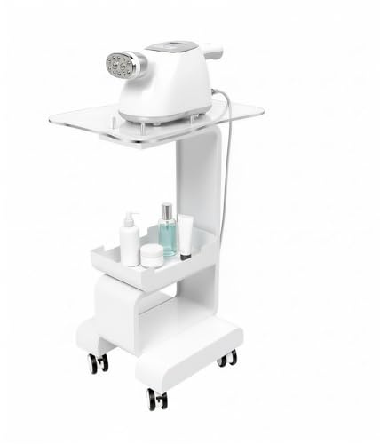 Chariot cosmétique en métal et acrylique blanc | Chariot de beauté avec 4 roulettes en polyuréthane et freins | Grande surface de rangement et compartiment de rangement | Idéal pour salon, salon de