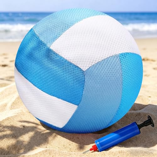 IHLOOTD Ballon Beach Volley Ø 21 cm Ballon de Plage Gonflable Maille Texture Softy Volleyball avec Pompe pour Extérieur Intérieur, Plage, Piscine, Jardin(Bleu, Vert, Rose)