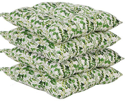 Leaf Print Cushion Seat Pad Set of 4 Garden Dining Chair Cushions