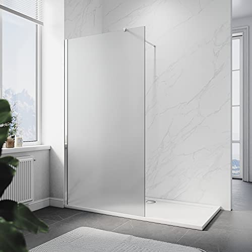 ELEGANT 900x1900mm Bathroom Walkin Shower Door Wet Room Enclosure Cubicles 8mm Full Frosted Easy Clean Safety Glass Bath Shower Screens Panel with Chrome Support Bars