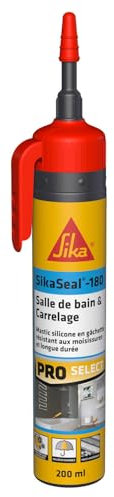 SIKA - Mastic silicone sanitaire - SikaSeal-180 Salle de Bain & Carrelage transparent - Réalisation de joints - Pièces humides - Gâchette de 200 ml