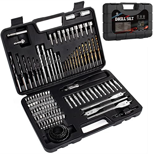 Combination Drill Bit Set, 111Pcs Drill Bit Sets Includes HSS titanium Twist Drill Bits, Masonry Drill Bits, Wood Drill Bits, Screwdriver Bits with Storage Case
