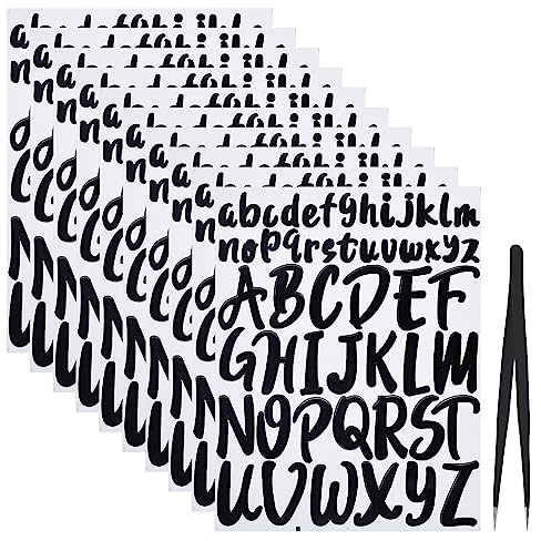 JJWNMLL 10 pegatinas de vinilo con letras adhesivas de 1 2 en mayúsculas, extraíbles, autoadhesivas, resistentes al agua, duraderas letras adhesivas grandes,letras completas negras (negro)