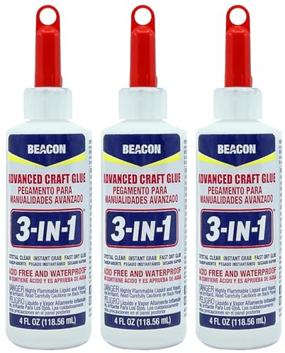 Beacon 3-in-1 Advanced Craft Glue, 118 ml, Clear, 3 Pack - Versatile, Quick Drying, Non-Toxic, Waterproof, Ideal for Paper, Cardboard, Wood, Plastic Crafts