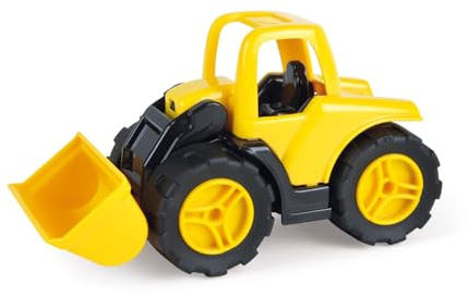 Lena 1262 Workies skyffellastare 14 cm, leksaksfordon av ABS-plast, hjullastare med rörlig spade, gummidäck, stålaxlar, byggfordon för barn från 18 månader, lastare i gult, svart