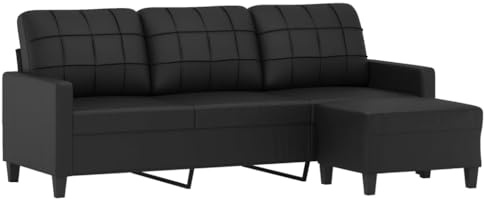 vidaXL Sofá de 3 plazas con Taburete Cuero sintético Negro 180 cm