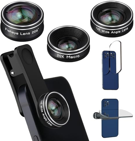 Mocalaca Phone Camera Lens 3 Phone Lens Kit with Refective Mirror, Clip on Fisheye/Macro/Wide Angle Lens Attachment for iPhone 14 13 12 11 Xs X Pro Max Samsung Android Smartphone, MO-MI-3LENS