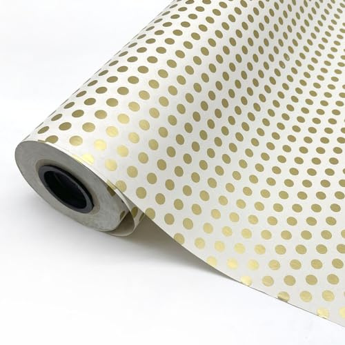 Papel de regalo en bobina. Rollo grande de 100M. Ideal para: Comercios, envolver regalos, cumpleaños y Navidad. (70 cm, Lunar dorado)