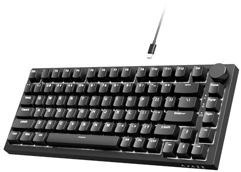 AJAZZ AK820 75% TKL Teclado mecánico con Cable,Interruptor Rojo Intercambiable en Caliente,Teclado para Juegos con Montaje en Junta,luz Blanca,82 Teclas con Perilla de Volumen CNC,para Win/Mac-Negro