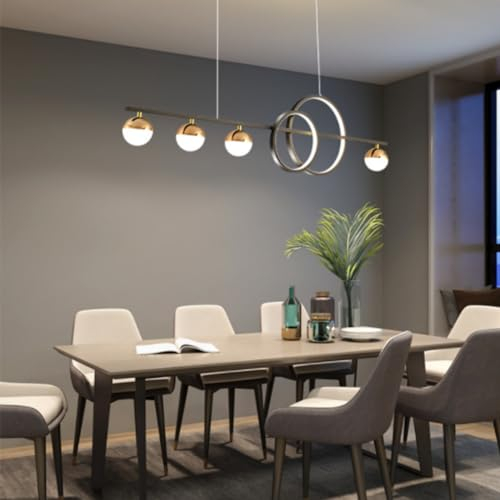 WHLL LED Pendelleuchte Esstisch Höhenverstellbar Moderne Hängelampe Esstisch Dimmbar Esszimmerlampe Hängend Rund Esstischlampe Hängend Esszimmer Lampe mit Fernbedienung Schwarz 120CM [Energieklasse E]