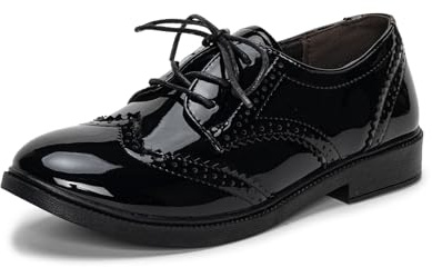 Zapatos de oficina para mujer con punta de ala Oxfords de charol con cordones y tacón bajo, zapatos planos de negocios, zapatos planos vintage para mujer, Patentblack, 38 EU