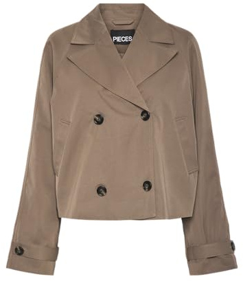 PIECES Pcscarlett Ls Short Trenchcoat Noos, Brun ventil, S