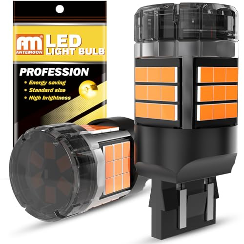ANTEMOON W21/5W 7443 T20 superlysande canbus felfria LED-lampor 5 000 LM 12 V 24 V bärnstensgul 7440 7441 7444 för bil backljus DRL dagsljus bromsljus, 2 st