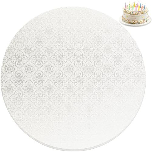 PixiPy Tabla para Tartas - 10 pulgadas / 25 cm, Redonda, Blanca - Bandeja de Cartón para Tambor - Base para Exhibición de Tartas en Niveles - Círculo Inferior Grueso