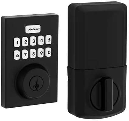 Kwikset Powerbolt 250 10-Button Keypad Matte Black Contemporary Electronic Deadbolt Door Lock, Featuring Convenient keyless Entry, Customizable User Codes and auto Locking