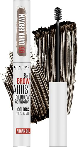 REVERS COSMETICS Brow Artist 8in1 Gel Sopracciglia Fissante | Intensifica e scurisce il colore | Modella | Riempe | Corregge | Sopracciglia visibilmente più piene e sempre in ordine (05 Dark Brown)