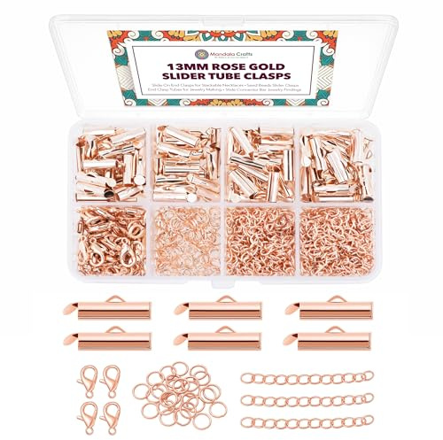 Mandala Crafts 13mm Rose Gold Tone Seed Bead Sliders Clasps for Jewelry Making – 300 Slide Connectors Bars End Clasp Tubes Caps Finding